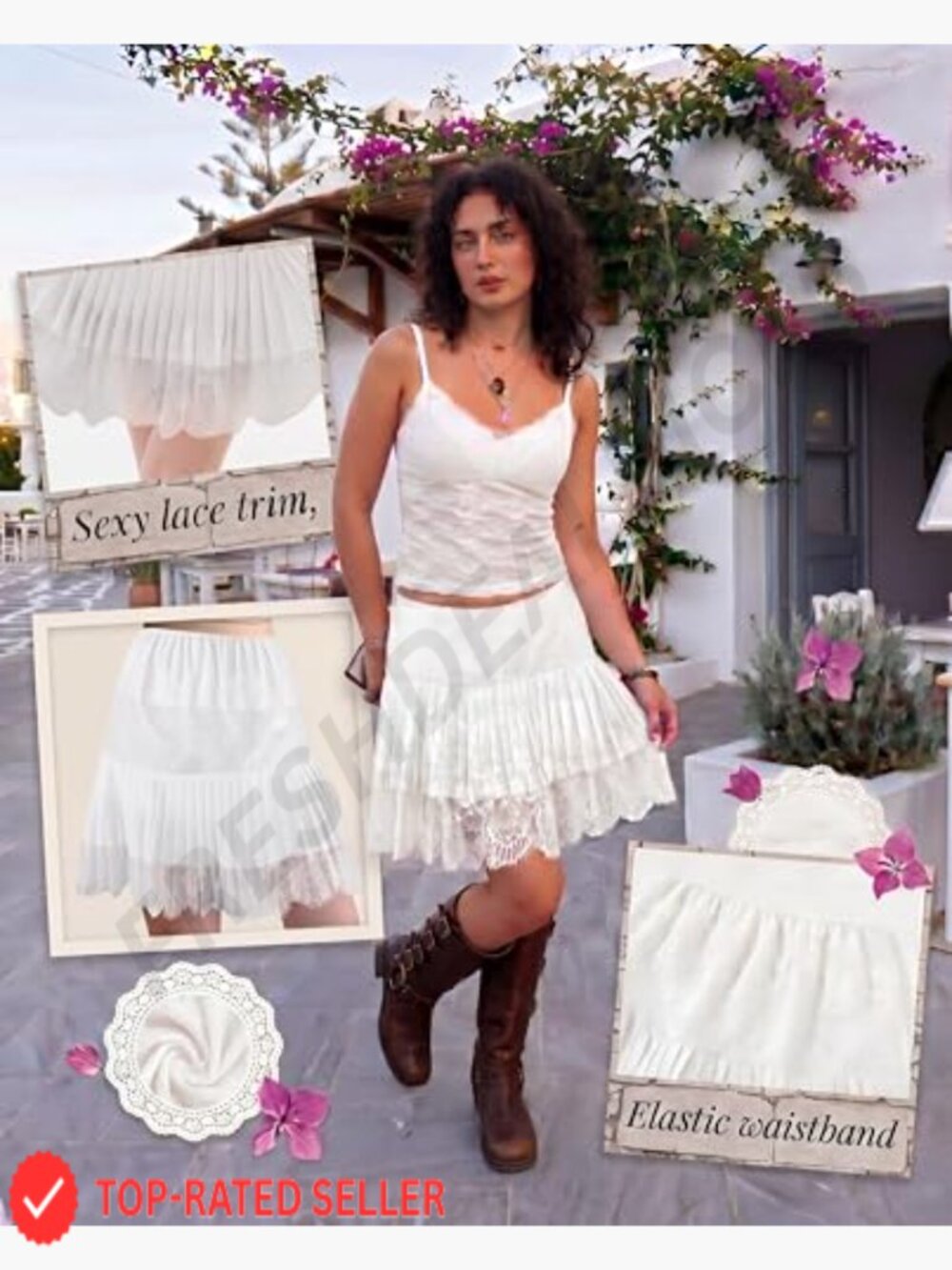Women Y2K Lace Mini Skirts 2 Pack Flowy Ruffle Layered Pleated Slip Low Rise - Picture 4 of 7